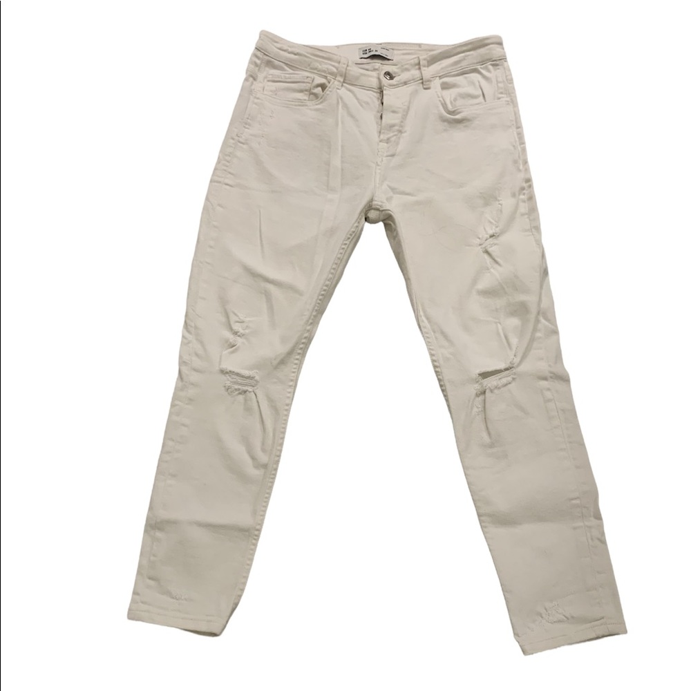 πHPπ Zara Man White Ripped-Knee Skinny Jeans Size 34 used - Picture 2 of 4